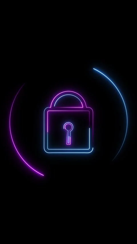 Neon Lock Icon with Pink and Blue Glow on animated Black Background abstrac.. Stock Footage 337463368