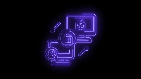 Neon lock icon unlocking digital data access user profile connection secure Stock Footage 333956298