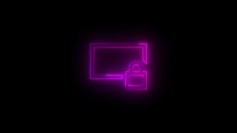 Neon lock screen desktop icon glowing black background animation 動画素材 289523600