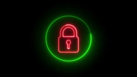 Neon lock secure access protection status animation Stock Footage 330539308