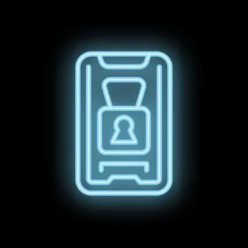 Neon locked smartphone displaying security concept on black background Stock Illustration