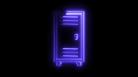 Neon locker outline animation on black background revealing bright purple g.. Stock Footage 308901374