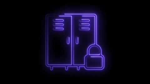 Neon lockers and padlock glowing with security animation on black background Stock Footage 322985825