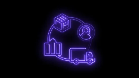 Neon logistics icon loop with truck package and person representing supply chain 库存影片 333964735