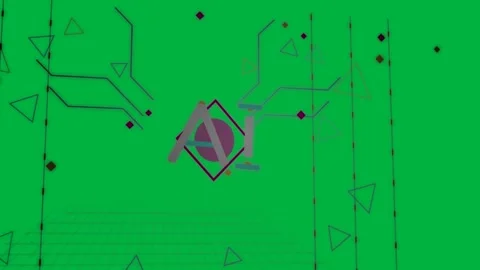 Neon logo appearing left spinning to center settling on magenta grid over Stock Footage 329531749