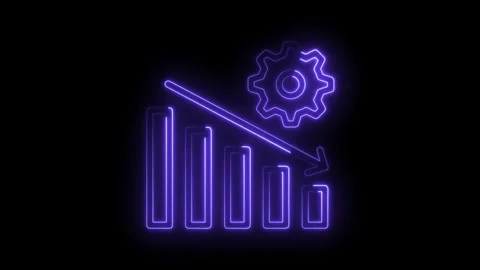 Neon loss chart with gear animation on dark background represents decline Stock Footage 322974985