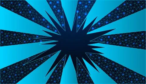 Neon low poly burst of rays with explosion star shape on dark blue background.  イラスト素材