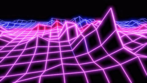 Neon low poly grid landscape animation. Seamless retro futuristic background. Video stock 98446167