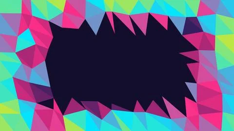 Neon low poly triangle border with shifting colors around empty center vect.. Stock Illustration