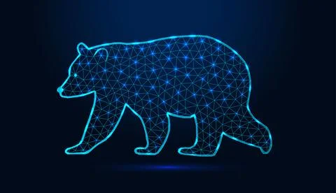 Neon low poly wireframe bear on dark blue background. Stock Illustration