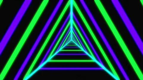 Neon lowing triangular tunnel in seamless pattern against copy space on black Stock Footage 199390358