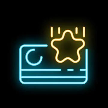 Neon loyalty program with star falling on credit card 스톡 일러스트