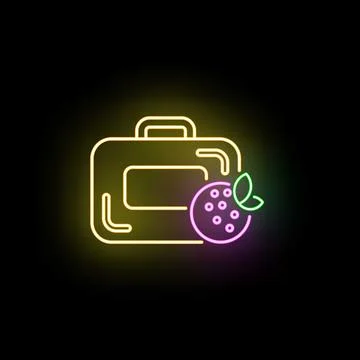 Neon lunch box with healthy fruit icon Stock Illustration
