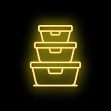 Neon lunch box icon glowing on black background Stock Illustration