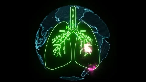 Neon Lungs in Front of Globe Representing Global Health Awareness Stock Footage 311795221