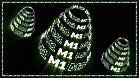Neon M1 Sign Animation. Rotating Cylinder Shape. Network Digital Technology. 4K Stock Footage 190562899
