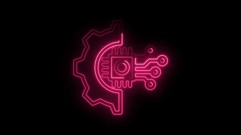 Neon machine learning icon animation on black background shows artificial 스톡 동영상 330777713