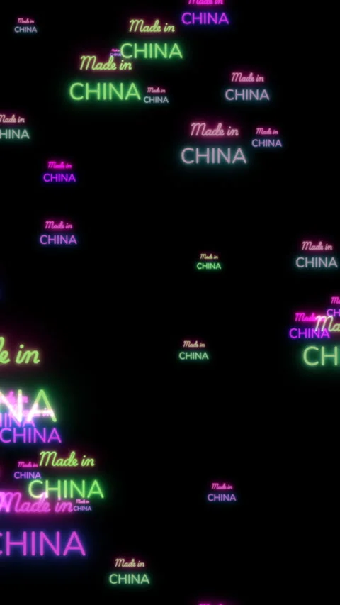 Neon Made In China Text On Black Background  Manufacturing Product Branding.. Stock Footage 337738460