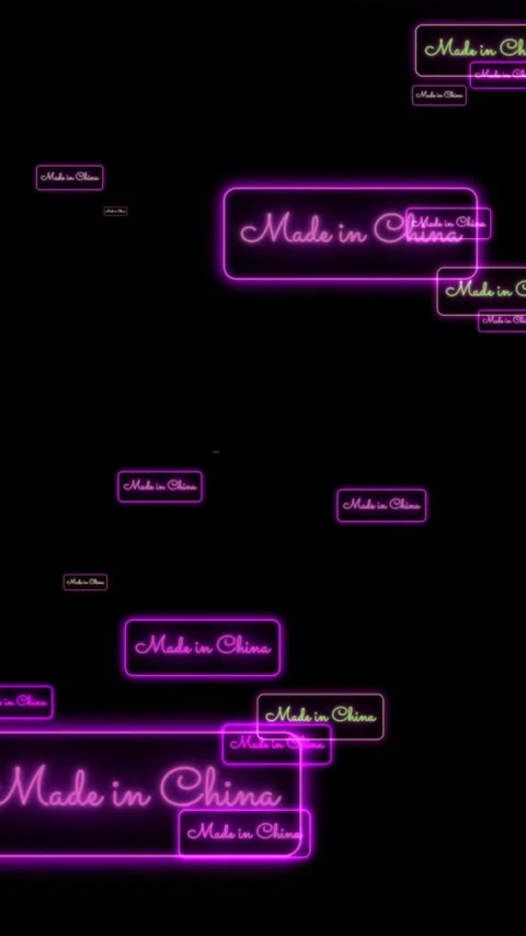 Neon Made In China Text On Black Background  Manufacturing Product Branding.. Stock Footage 337738501