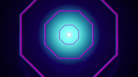 Neon magenta octagonal tunnel seamless loop motion background Stockbeeldmateriaal 346332199