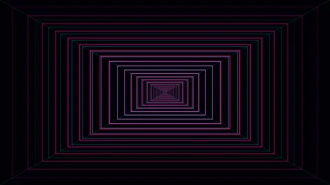 Neon magenta rectangular wireframe tunnel moving seamless loop animation Video stock 347080658