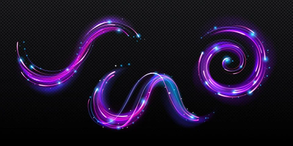 Neon magic swirl, wind effect purple twirl light Stock Illustration