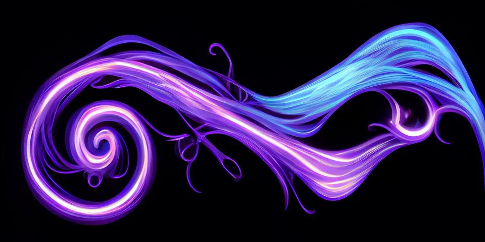 Neon magic swirl, wind effect purple twirl with violet sparkle. Stock Illustration