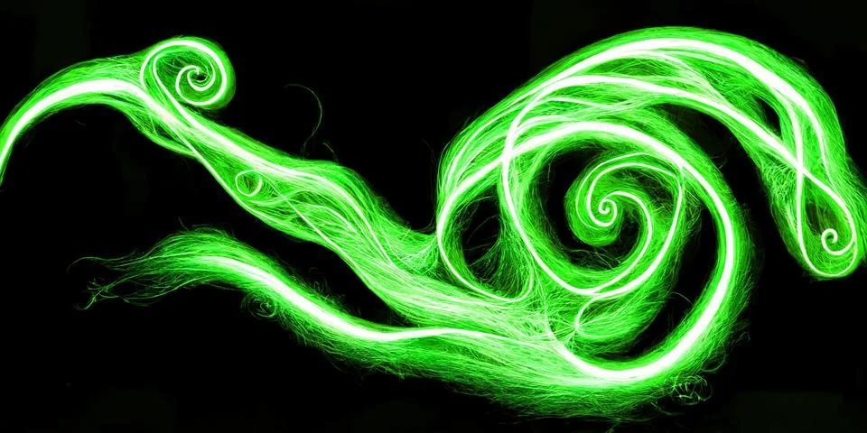 Neon magic swirl, wind effect purple twirl with green sparkle. Stock Illustration