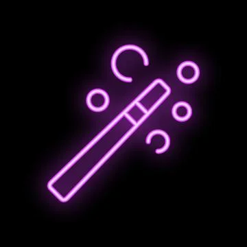 Neon magic wand creating sparkling dust trail on black background Stock Illustration