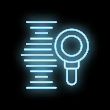 Neon magnifying glass analyzing data stream Illustrazione stock