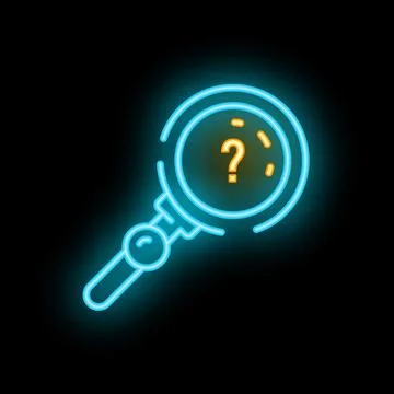 Neon magnifying glass is searching for an answer Stock Illustration