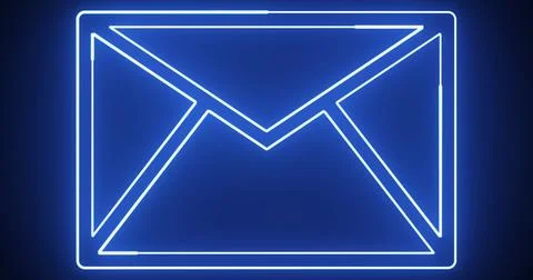 Neon Mail Envelope Icon on Blue Background, Digital Email Communication Sym.. Stock Illustration