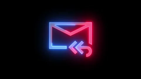 Neon mail reply all icon blue red color glowing animation black background Stock Footage 266404863