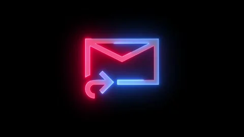 Neon mail reply mirrored icon blue red color glowing animation black background Stock Footage 266823494