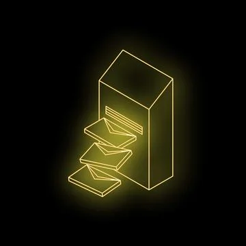 Neon mailbox receiving multiple envelopes in dark environment Stock Illustration