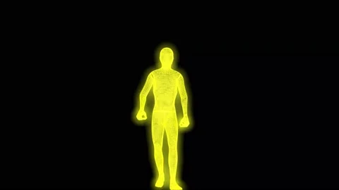 The neon man from the atomic grid slowly walks towards the camera. Stock Footage 196826647
