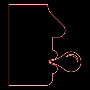 Neon man is blowing a bubble with chewing gum Head man with bubble gum red co Stock Illustration