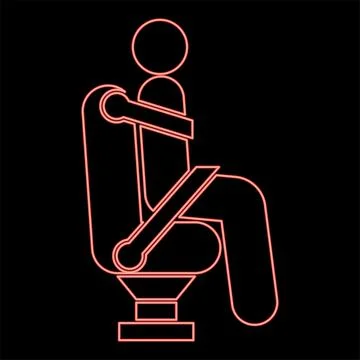 Neon man on car seat using car belt for safety human with safety belt stick c Stock Illustration