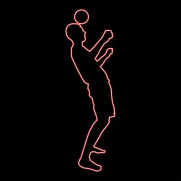 Neon man kicks the ball on head. Soccer player taps ball with his head Foot.. Stock Illustration
