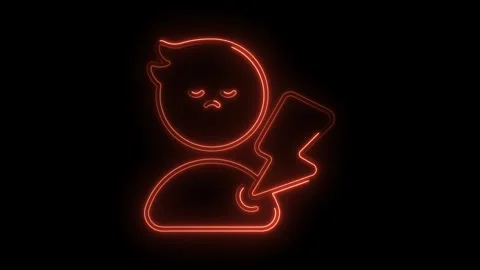 Neon man with lightning bolt outline on black background animation loop Stock Footage 309909632