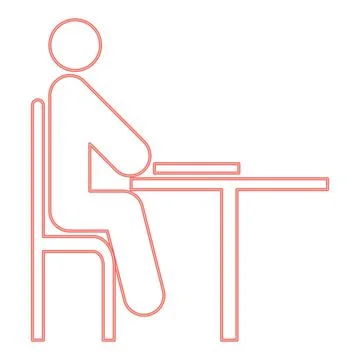 Neon man with notepad - stick red color vector illustration flat style image Illustrazione stock
