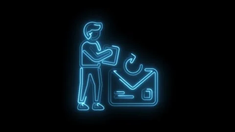 Neon man receiving email symbolizes communication technology and modern bus.. Stock Footage 345986096