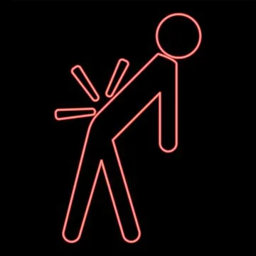 Neon man a with sick back . backache red color vector illustration image flat Stock Illustration