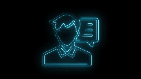 Neon man with speech bubble animated icon glowing on black background Stock Footage 322976282
