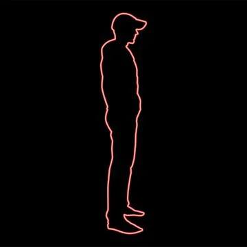 Neon man standing in cap view with side red color vector illustration image.. Stockillustratie