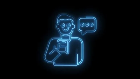 Neon man typing message on phone with speech bubble for social media commun.. Stock Footage 345985127