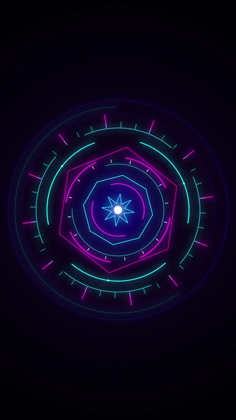 Neon mandala animation loop with glowing cyber geometry and futuristic tech Stock Footage 346633818