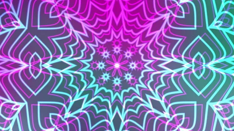 Neon Mandala – Glowing Geometric Pattern in Pink &amp; Blue Stock Footage 310643159