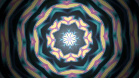 Neon Mandala Kaleidoscope Loop - Glowing Pulsing Flower Background Stock Footage 345895605