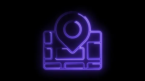Neon map location pointer glowing animation on black background for navigat.. Stock Footage 314538923